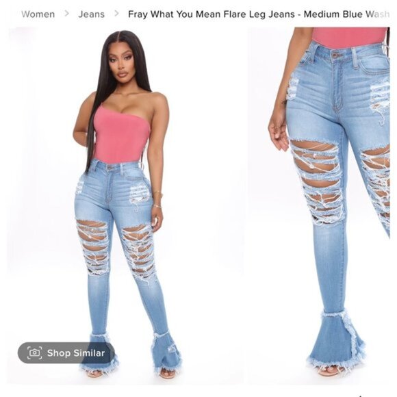 Fashion nova fray what you mean flare leg jeans 11 - Picture 1 of 4